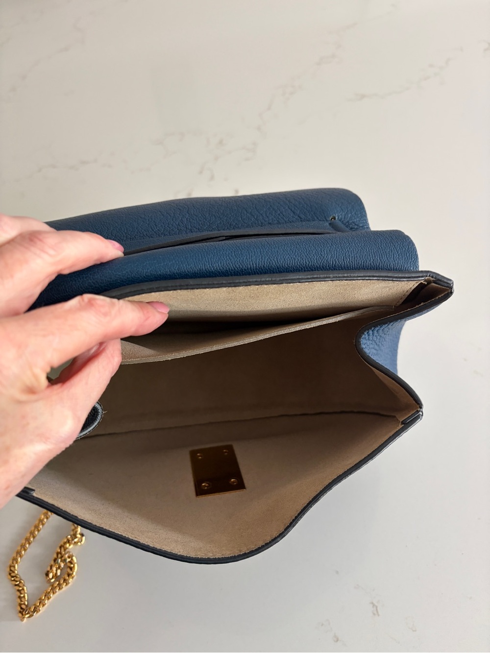 Chloé Drew Medium Blue Leather Shoulder Crossbody Bag Gold Hardware. With COA - Picture 14 of 15